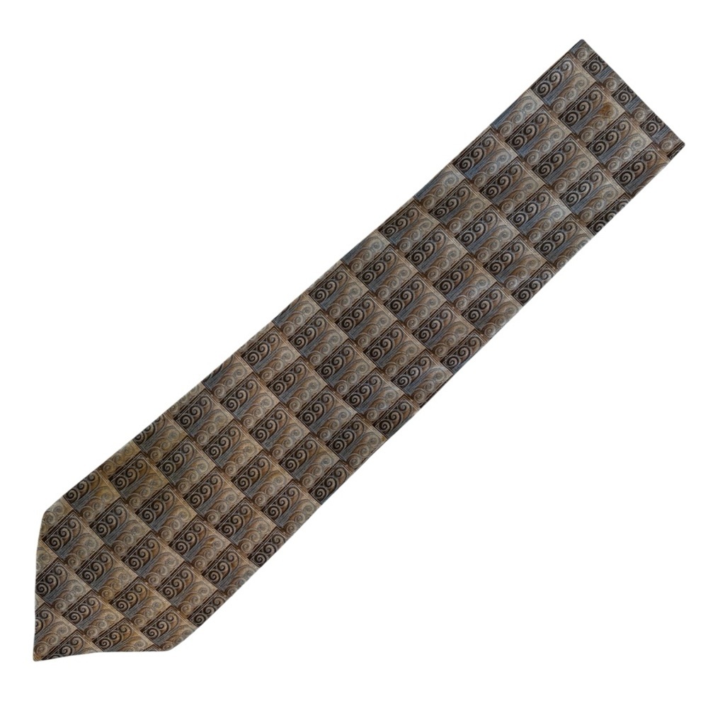 LANVIN Blue Brown geometric Silk Tie FRANCE 57”/ 3”  EUC